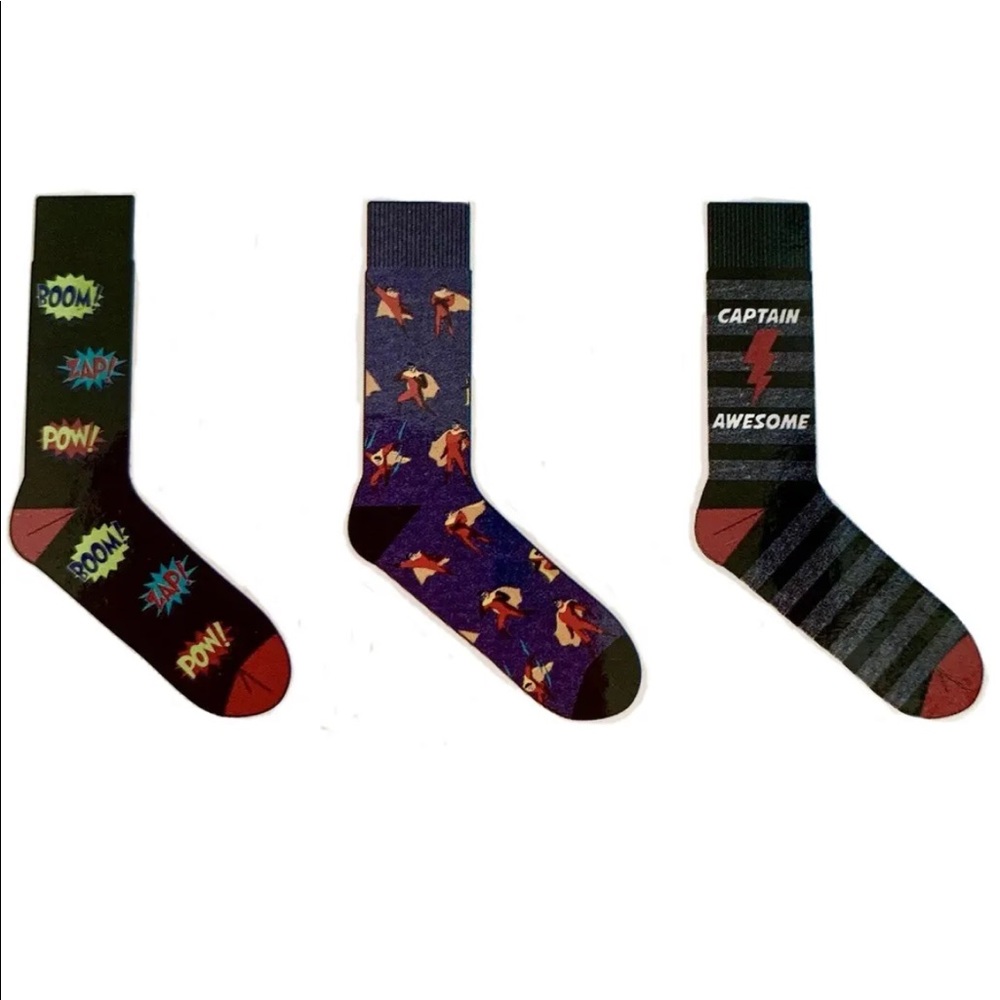 Good Boy Captain Awesome Kaboom  Mens Crew Socks Pack Of 3  Shoe Size 6-12